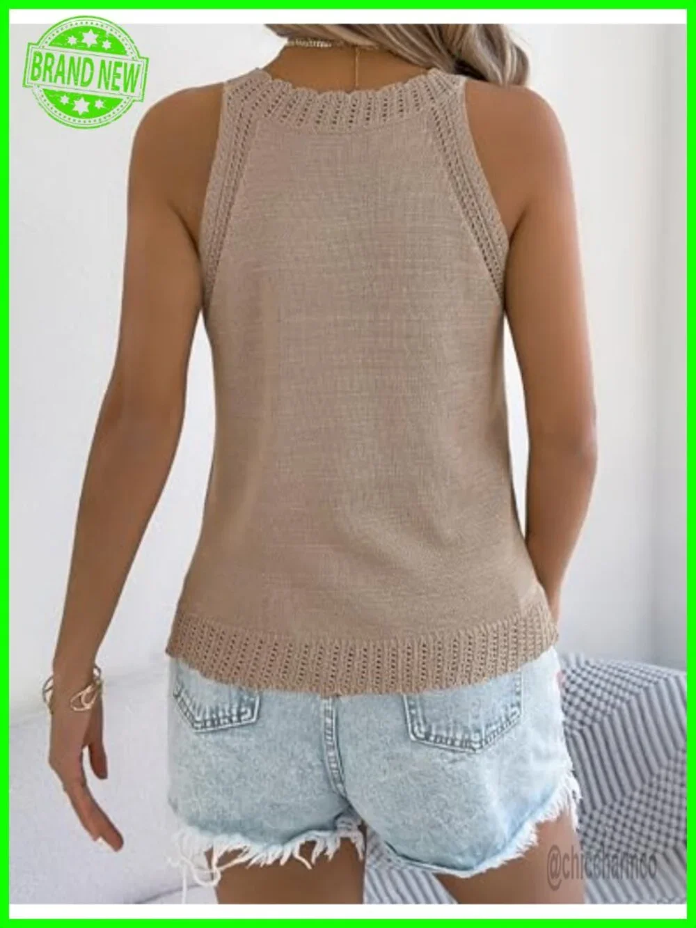 Halterneck Knit Tank Top Sleeveless Y2K Crochet Beach Cover Up Layering